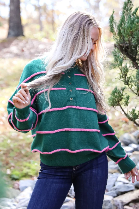 Party women's sweaterMemorably Stylish Hunter Green Striped Sweater