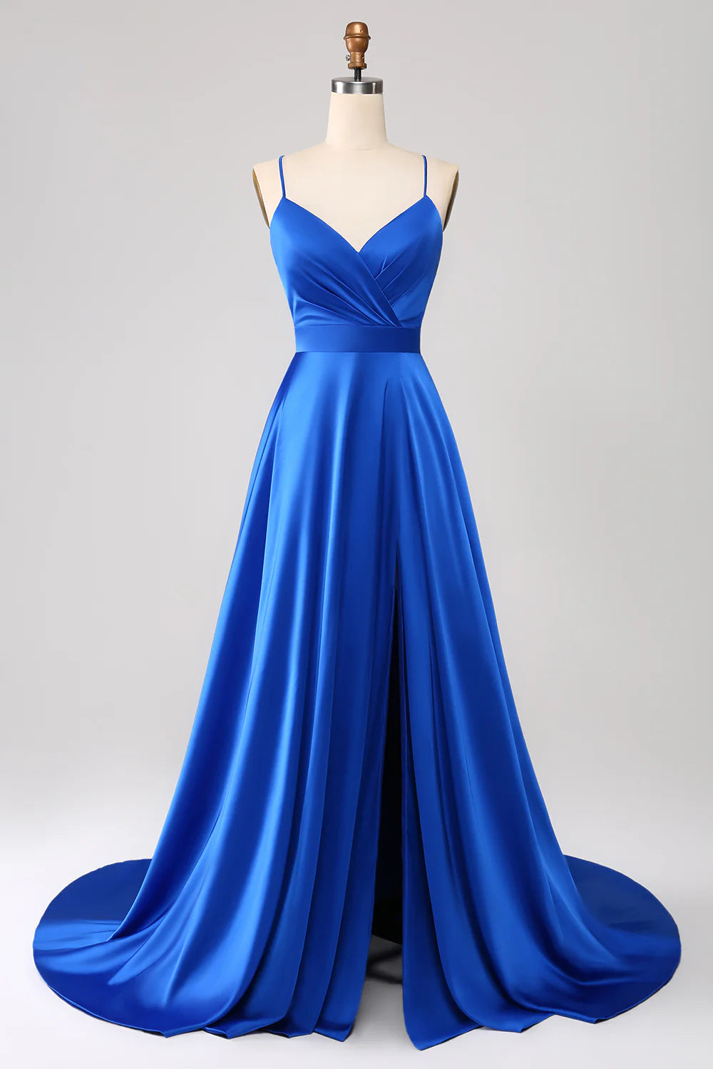 Velvet dresses for womenAmzcw Royal Blue A Line V Neck Open Back Pleated Satin Long Prom Dress with Slit prom dresses shops