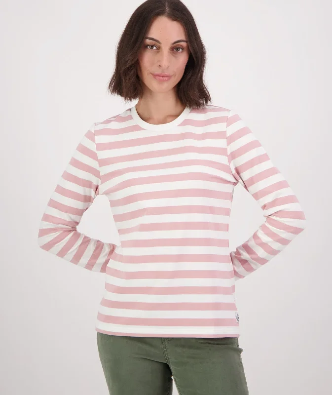 Zipper women's sweaterSwanndri Papamoa LS Stripe T Shirt Dusty Rose White