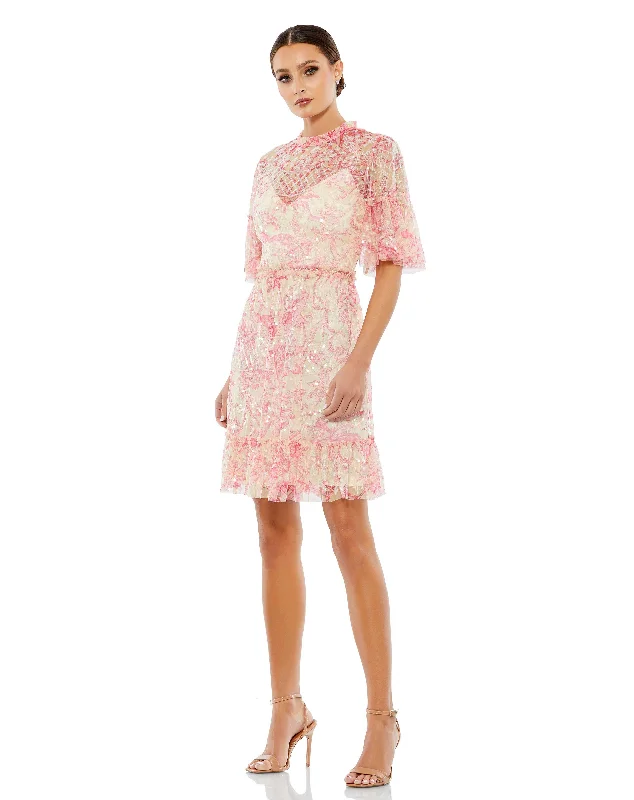 Cotton dresses for everyday wearMac Duggal A9148 Short Floral Print Cocktail Dress