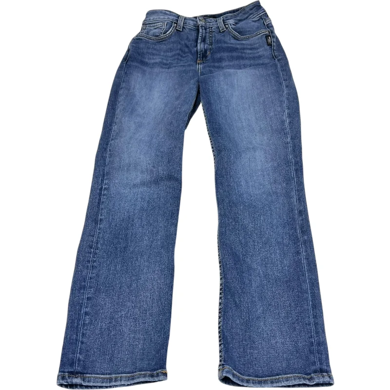 Ripped and repaired jeans for a rugged lookJeans Skinny By Silver In Blue Denim, Size: 4