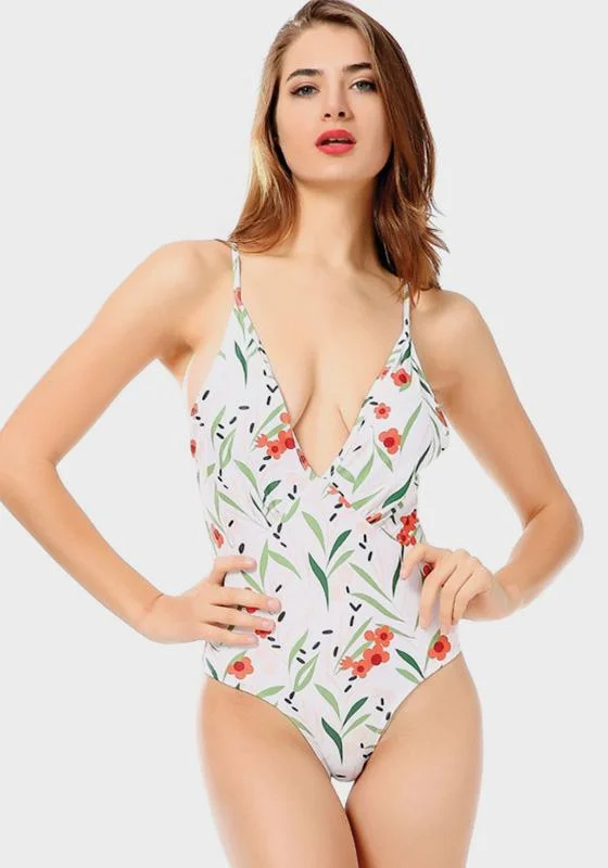 swimsuit with hooks and eyesNobi Printed V Neck Monokini