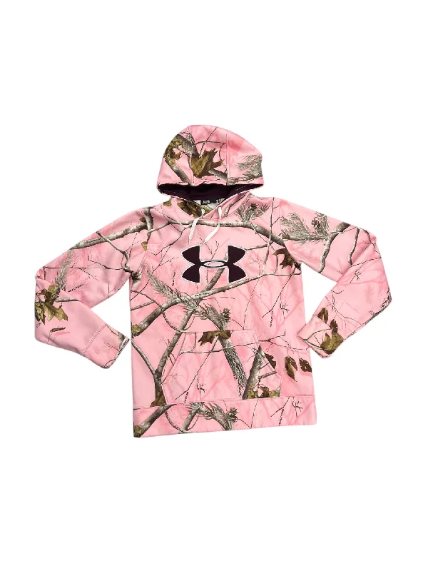 women's hooded tops with a turtle neck and thumbholesAthletic Sweatshirt Hoodie By Under Armour In Camouflage Print, Size: M