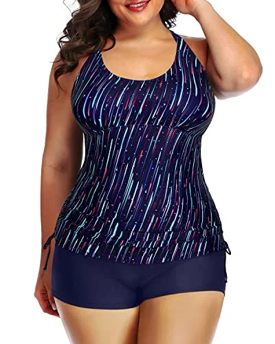 swimsuit with a bow detailSexy Strappy Tankini Top Shorts For Women-Navy Blue