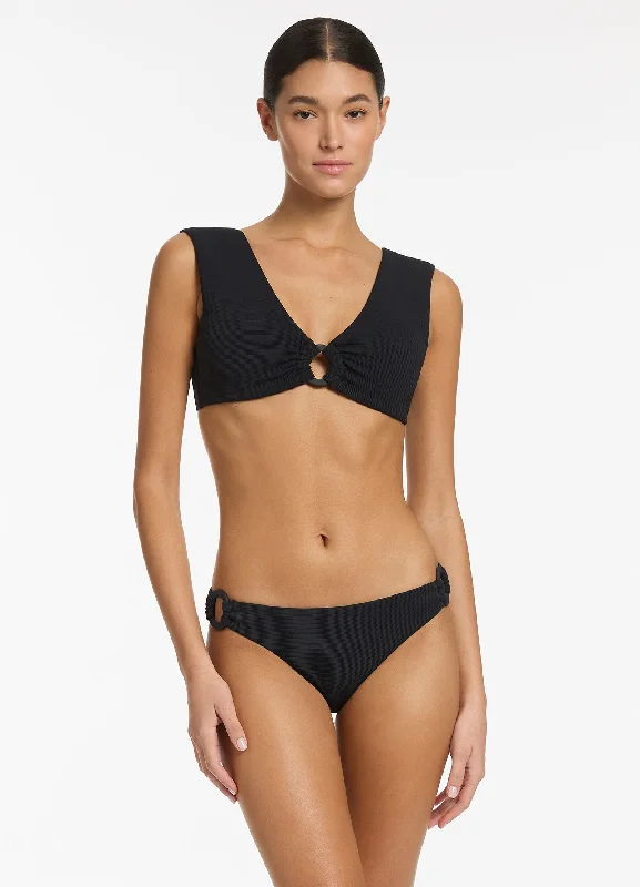 swimsuit with a sleek designIsla Rib Trim Side Hipster Bikini Bottom - Black