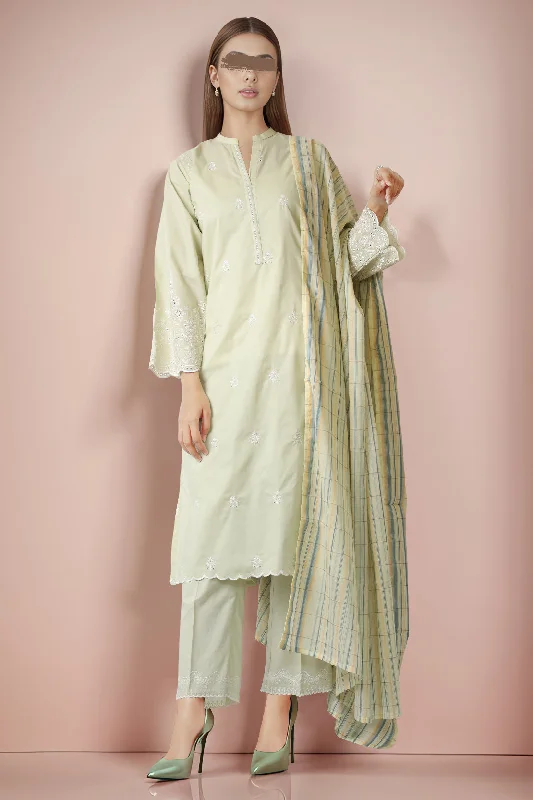 women's suit sets with wrinkle-resistant fabricsSolid Embroidered Cotton Stitched 3 Piece