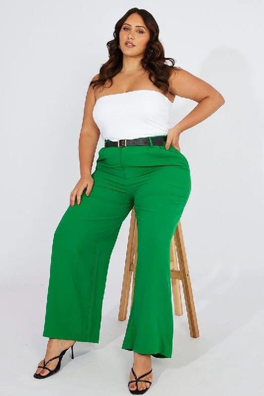 High-slit women's skirtsGreen Wide Leg Pants High Waist Button Front