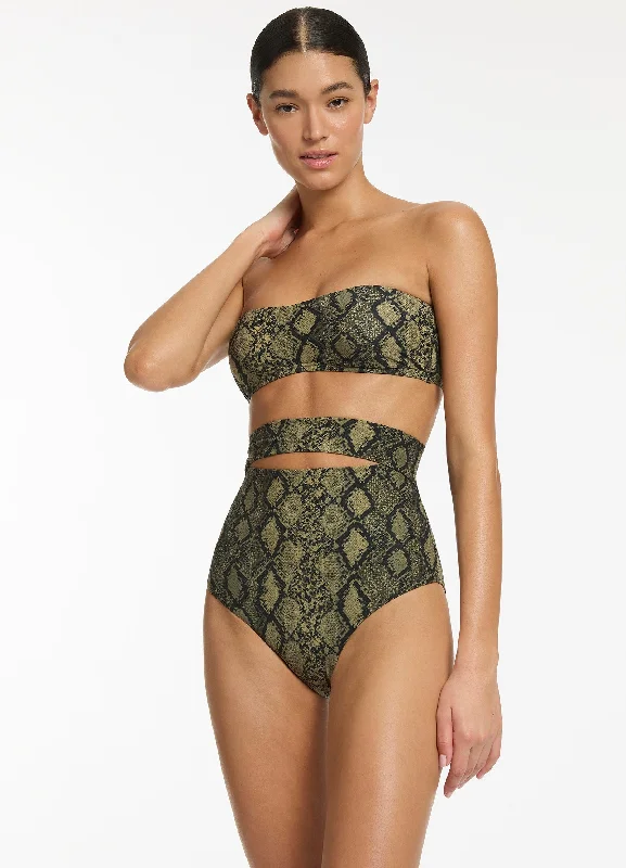 flattering swimsuitPython Ultra High Waist Splice Bikini Bottom - Olive