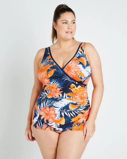 satin swimsuitGenevieve Coral Palms Swimsuit