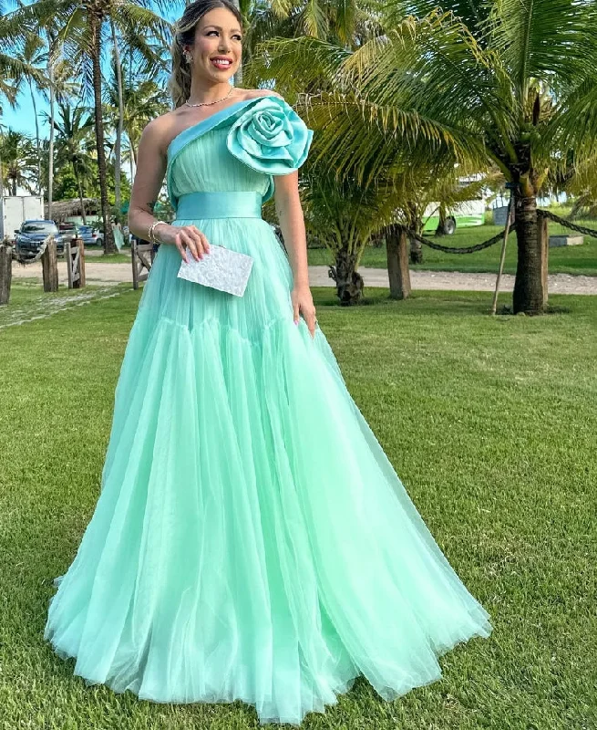 A-line dresses for womenMint Green Tulle A Line Prom Dresses One Shoulder 3D Flowers Formal Party Evening Dress Women Wedding Photography 2024