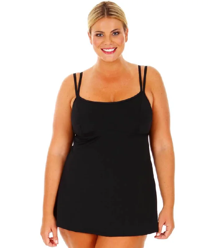 figure-hugging swimsuitCapriosca Chlorine Resistant Swim Dress - Black