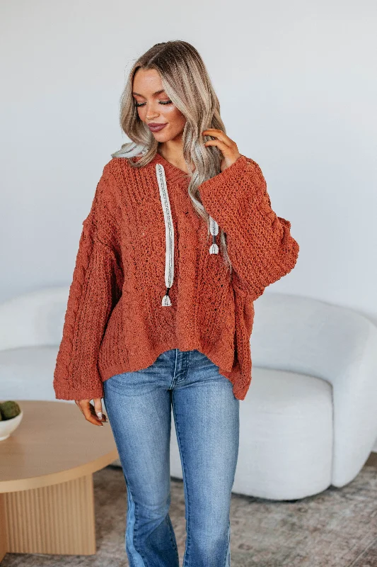 women's hooded sweatshirts with sequined embellishmentsRanelle Knit Pullover - Burnt Orange