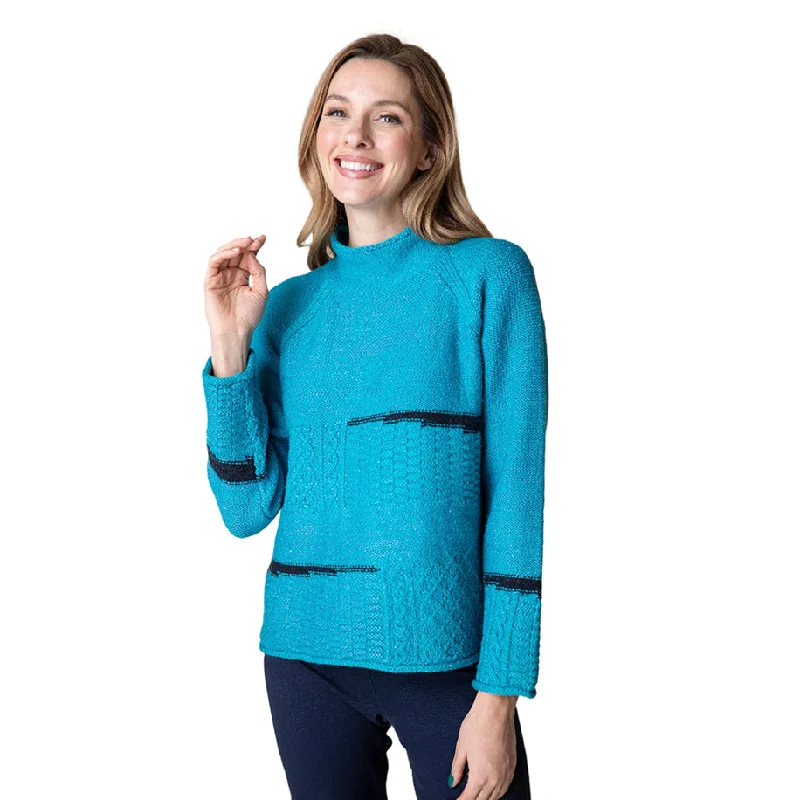 Embellished women's sweaterHabitat "Harvest Tweed" Mixed Cable Stitch Pullover in Capri - 89101-CPR