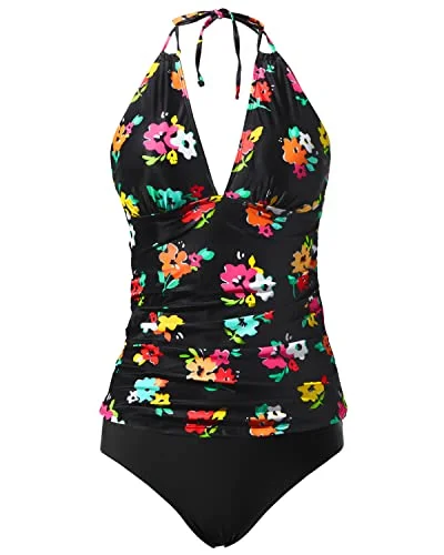 swimsuit cover-upPlus Size Two Piece Halter Padded Bra Tankini