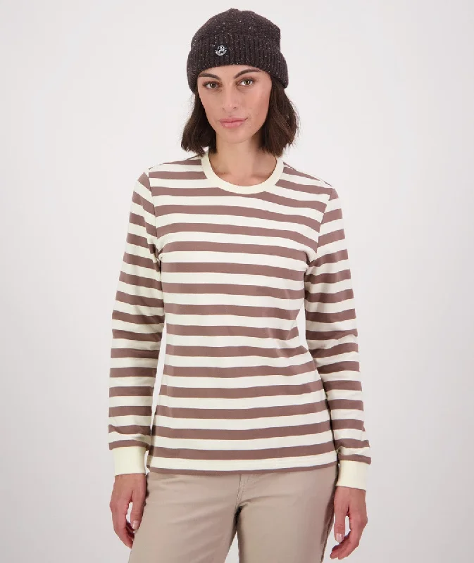 Embellished women's sweaterSwanndri Papamoa LS Stripe T Shirt Walnut White