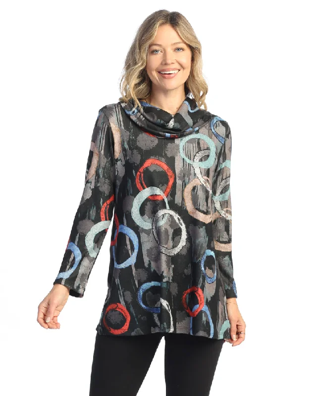 Floral print women's sweaterJess & Jane “Lagoon” French Brushed Knit Mock Neck Tunic - FB4-1979