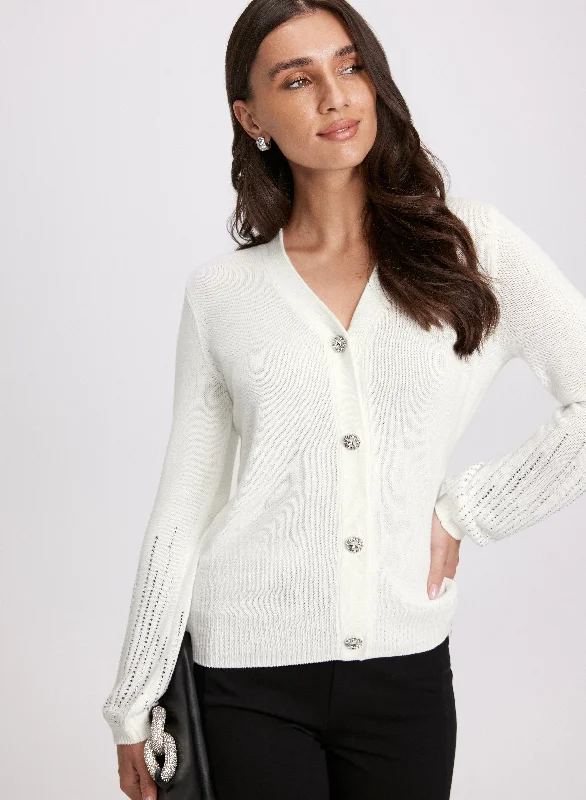 Suede women's sweaterJeweled Button Cardigan