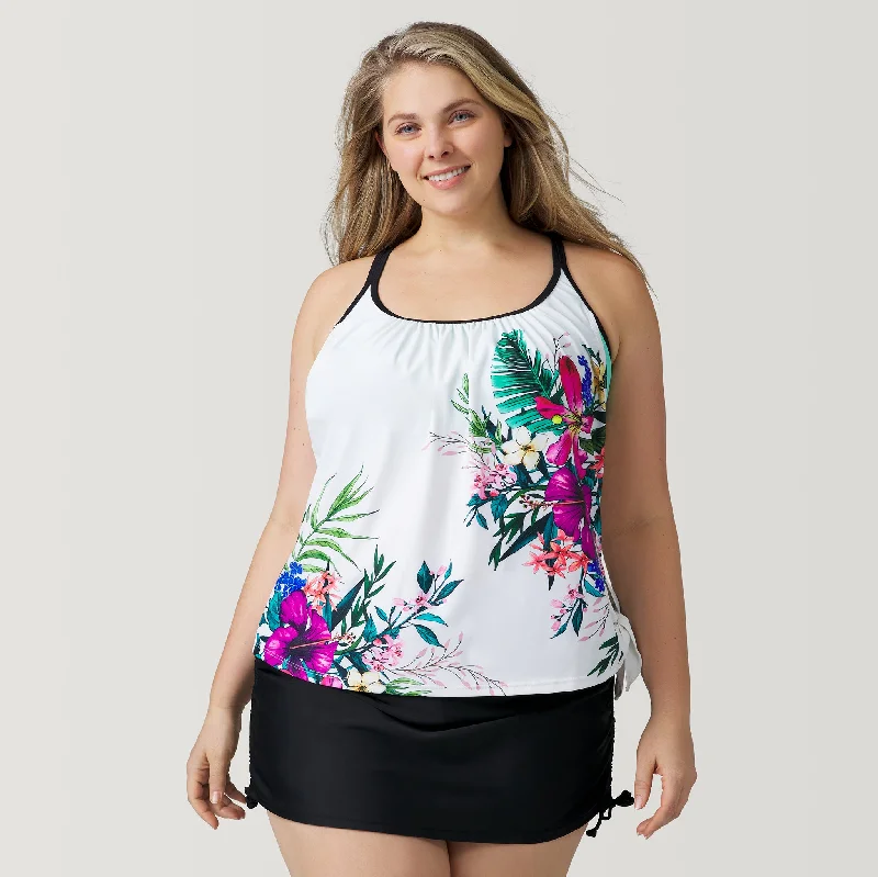 beach swimsuitWomen's Plus Size Tahiti Tropical Side Tie Blouson Tankini Top