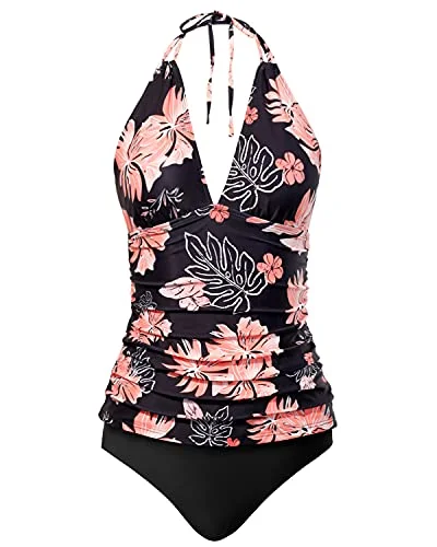 rubber swimsuitTwo Piece Plus Size Halter V Neck Tankini