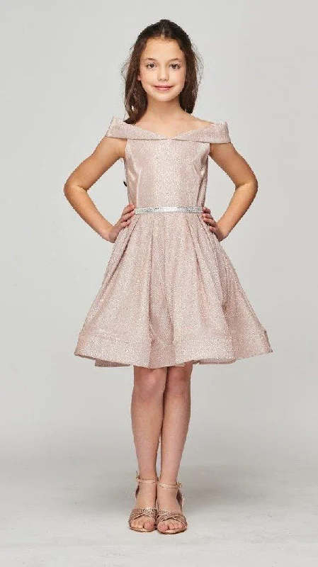 Short and sweet dresses for womenShort Metallic Off Shoulder Flower Girl  Dress