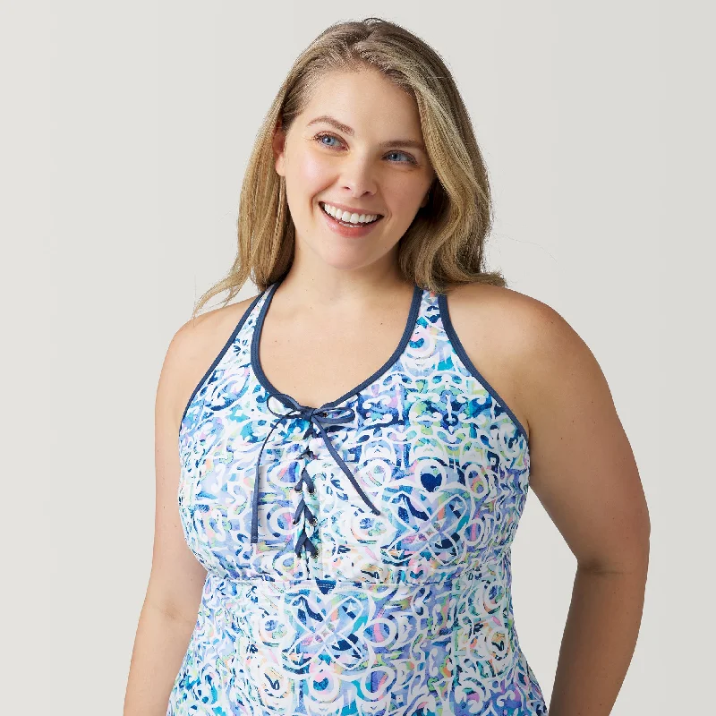 breathable swimsuitWomen's Plus Size Mosaic Mirage Lace Up Racerback Tankini Top