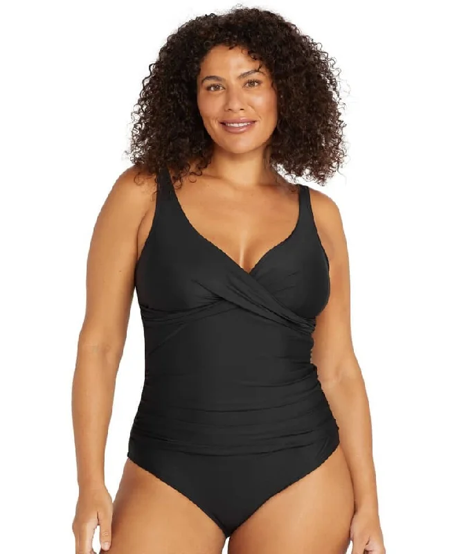 custom-made swimsuitArtesands Recycled Hues Delacroix Cross Front D-G Cup One Piece Swimsuit - Black