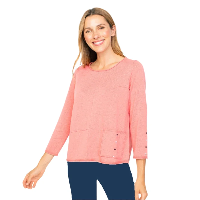 Layering women's sweaterHabitat Cotton Pocket Pullover Sweater Top in Melon - 83015-MN