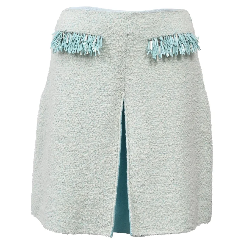 Wrap women's skirtsLanvin Fringed Mini Skirt in Light Blue Cotton