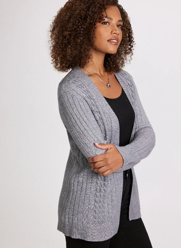 Yoga women's sweaterPearl Embellished Cable Knit Cardigan