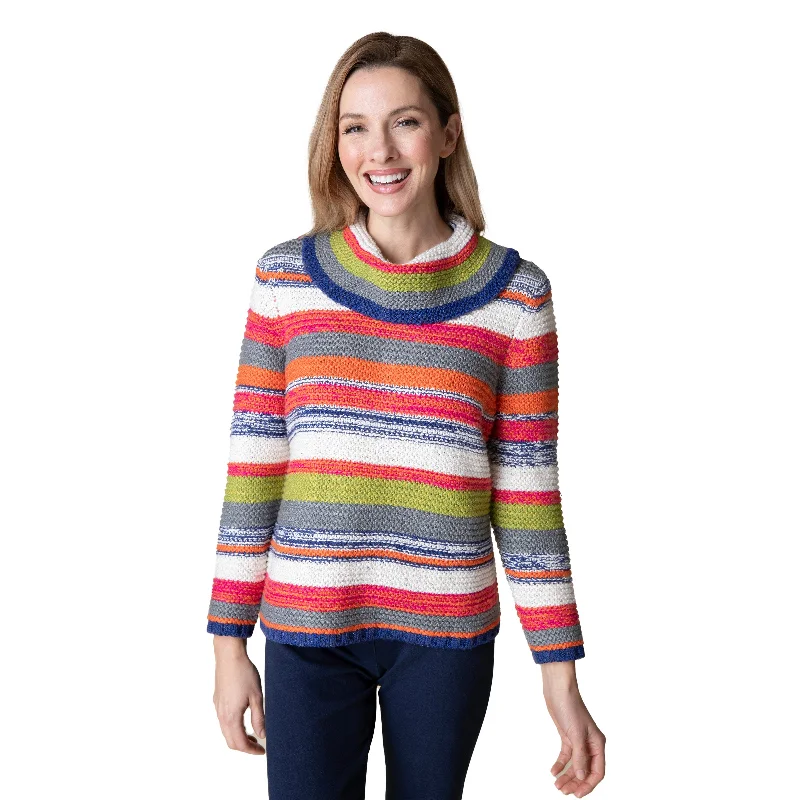 Cashmere women's sweaterHabitat "Rustic Stripes" Foldover Cowl Neck Sweater Top - 89307