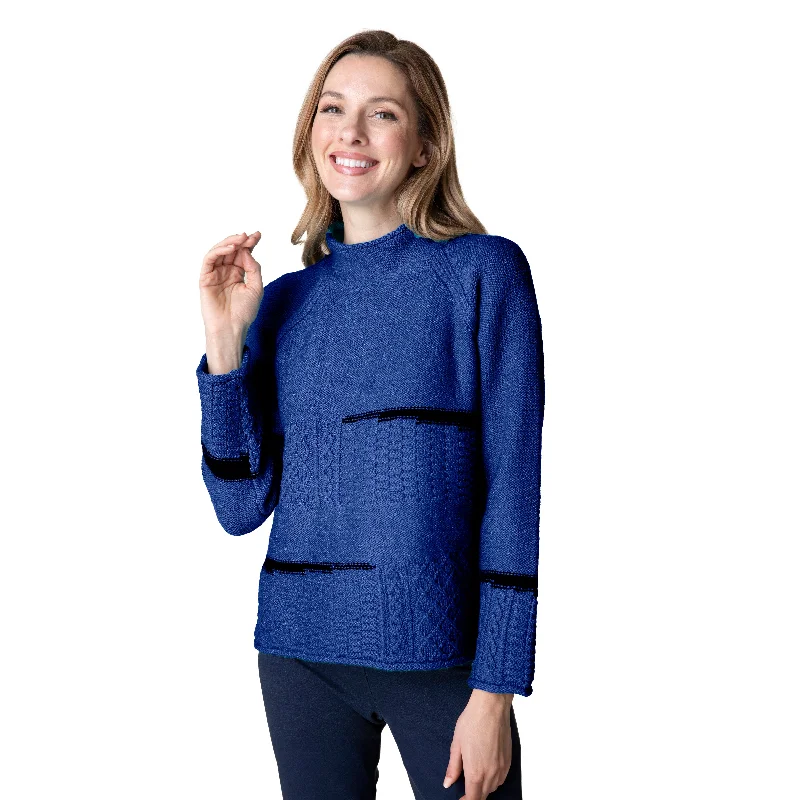 Watercolor print women's sweaterHabitat Mixed Cable Stitch Pullover in Sapphire - 89101