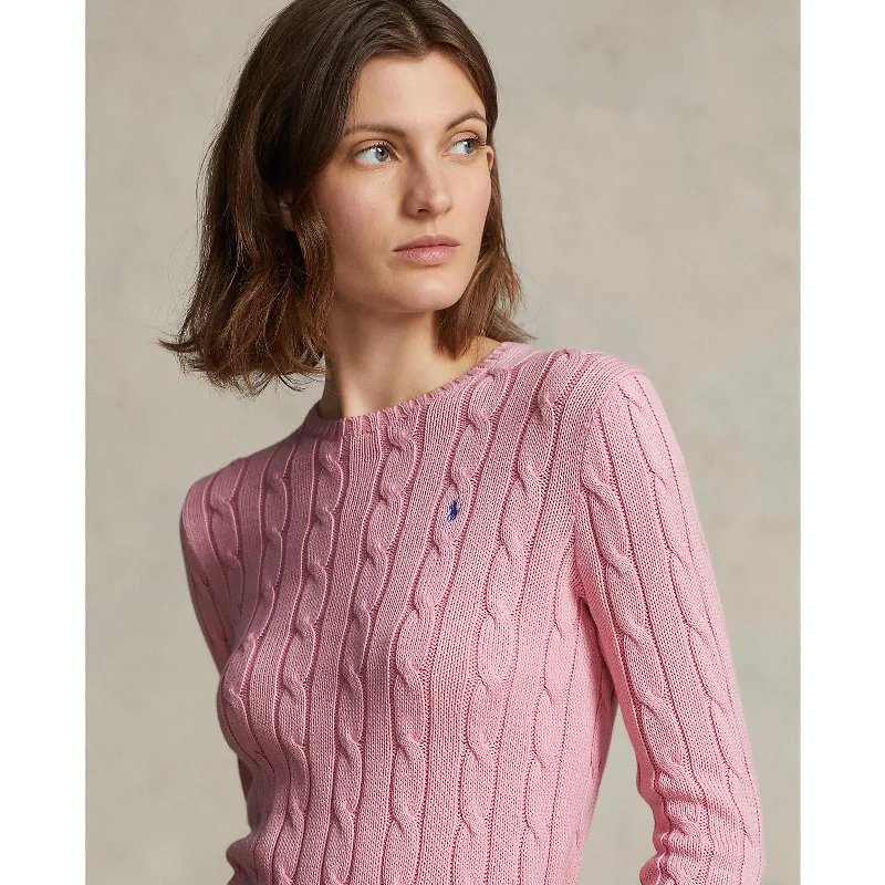 Sage green women's sweaterPolo Ralph Lauren - Julianna Cable-Knit Cotton Crewneck Sweater - Carmel Pink