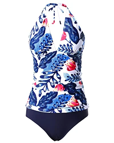 swimsuit with a ruched bodiceDeep V-Neck Plus Size Two Piece Bathing Suit