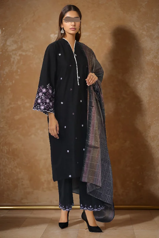 women's suit sets with linen blendsSolid Embroidered Cotton Stitched 3 Piece