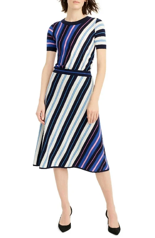 Midi women's skirtsDiagonal Stripe Merino Wool Midi A Line Skirt In Multicolor