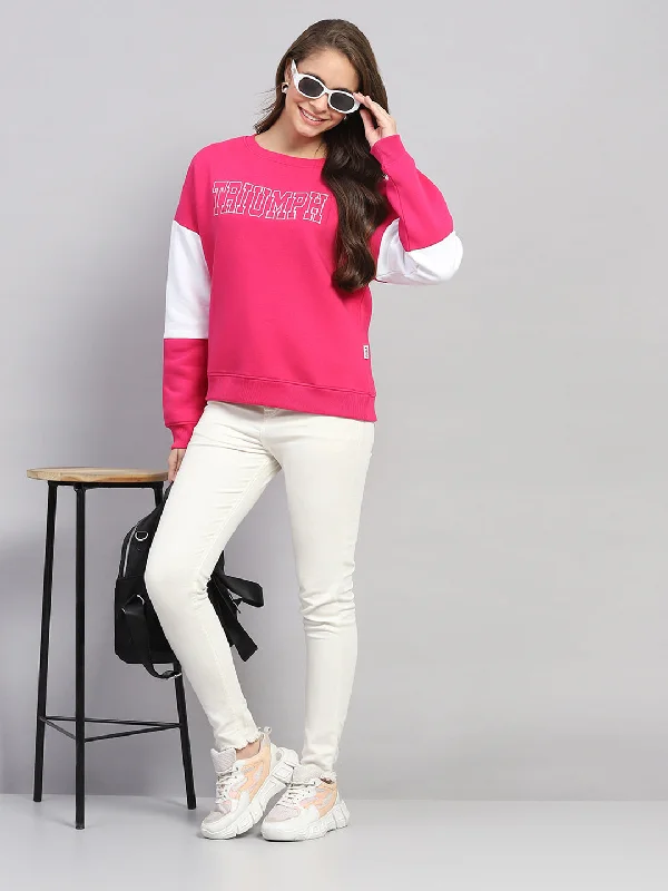 women't hooded pullovers with a waffle knit textureWomen Pink Printed Round Neck Full Sleeve Sweatshirt