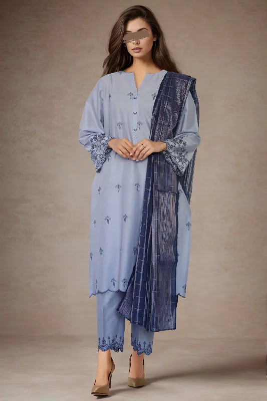 women's suit sets with lapel collarsSolid Embroidered Cotton Stitched 3 Piece