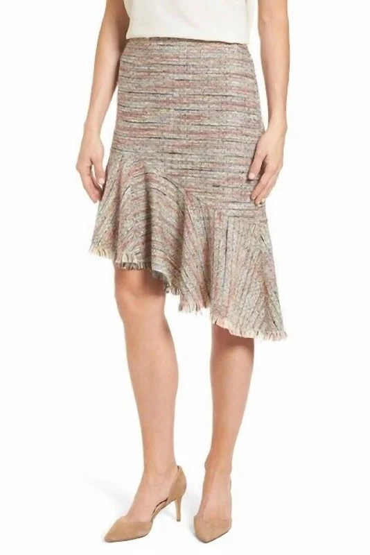 Workout leggings for womenTweed Asymmetrical Fringe Hem Midi Skirt In Multicolor