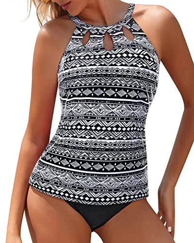 competitive swimsuitHigh Neck Two Piece Tankini Bathing Suit Tummy Control Tankini Bottom for Women