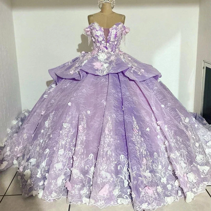 Lace dresses for womenLuxury Quinceanera Dresses 3D Handmade Flowers Appliqued Beading Appliques Sweet 15 Prom Birthday Party Dress NEW