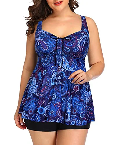 swimsuit with a metallic shineWomen's Flowy Plus Size Bathing Suits Boy Shorts-Blue Tribal