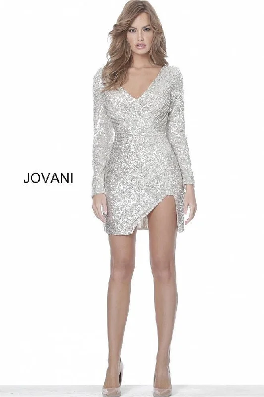 Ruched dresses for womenJovani Beaded Long Sleeve Short Cocktail Dress Sale