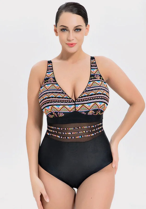 chlorine-resistant swimsuitAztec Print Backless One Piece