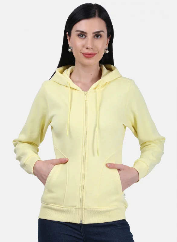 fashionable women's hooded pulloversWomen Yellow Plain Sweatshirt