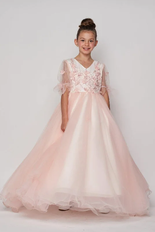 Festival dresses for music and arts eventsShort Sleeved Beaded Organza Gown Flower Girl