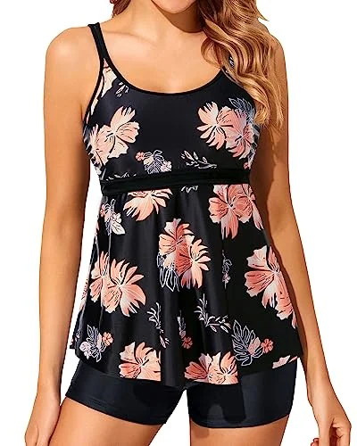 swimsuit with a ruched bodiceTwo Piece U Neck Tankini Bathing Suits