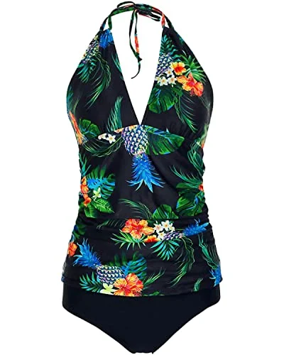 competitive swimsuitPlus Size Two Piece Halter V Neck Swimsuits