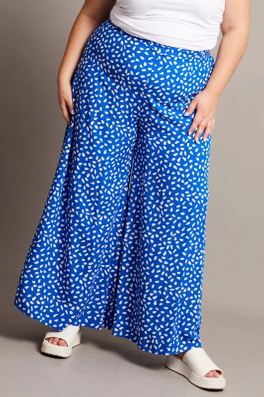 Asymmetric skirts for womenBlue Geo Flared Wide Leg Pants