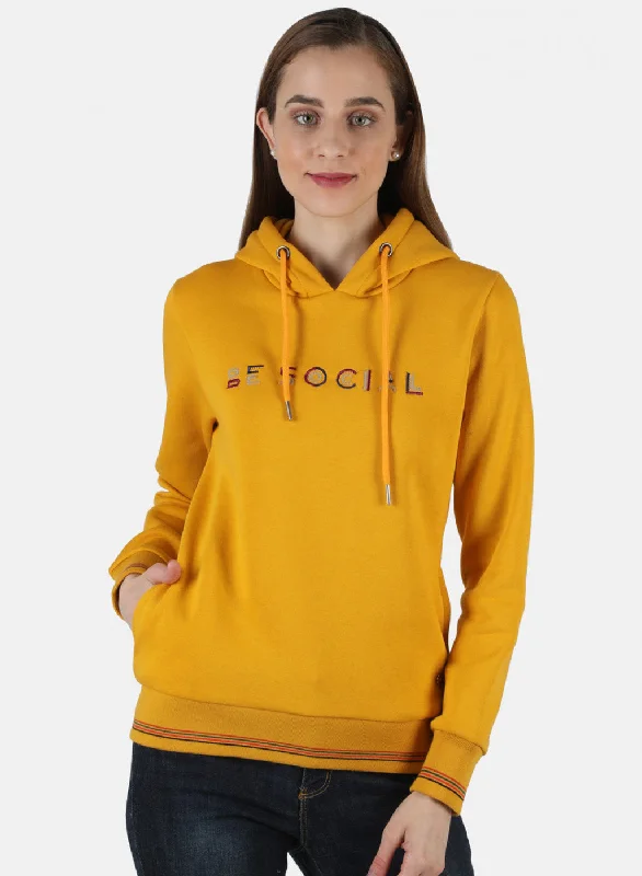 women's hooded sweatshirts with a crew neckWomen Mustard Embroidered Sweatshirt