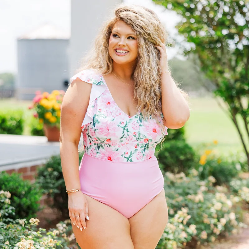 low-cut swimsuitSpending My PTO Swimsuit, Pink Floral